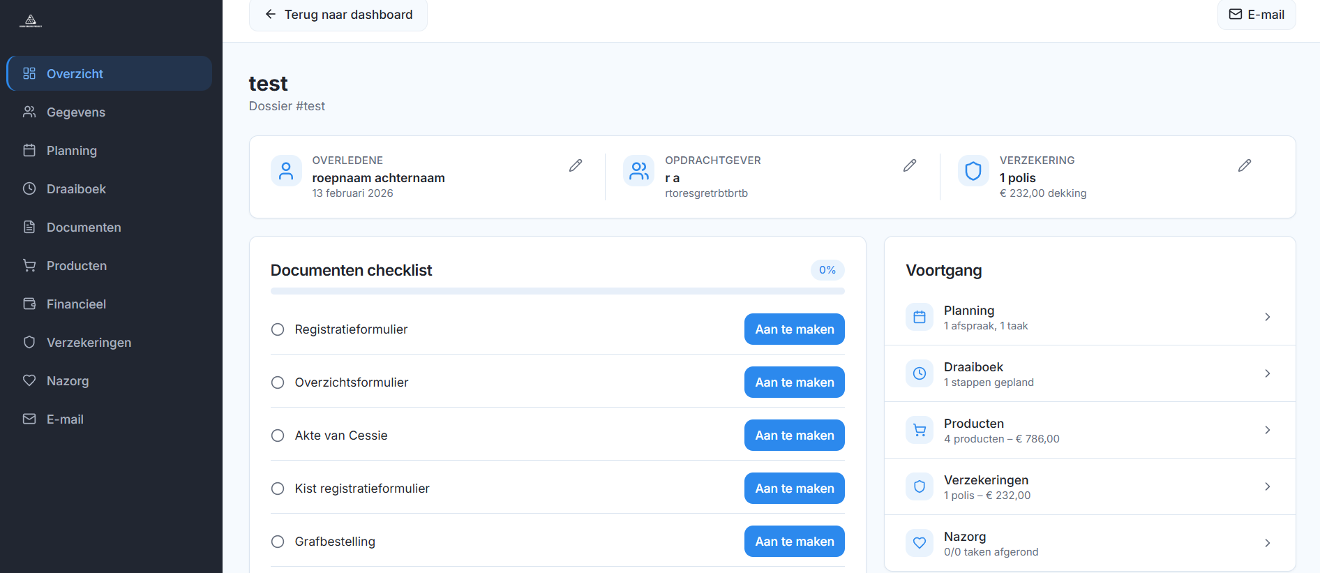 Dashboard dossieroverzicht
